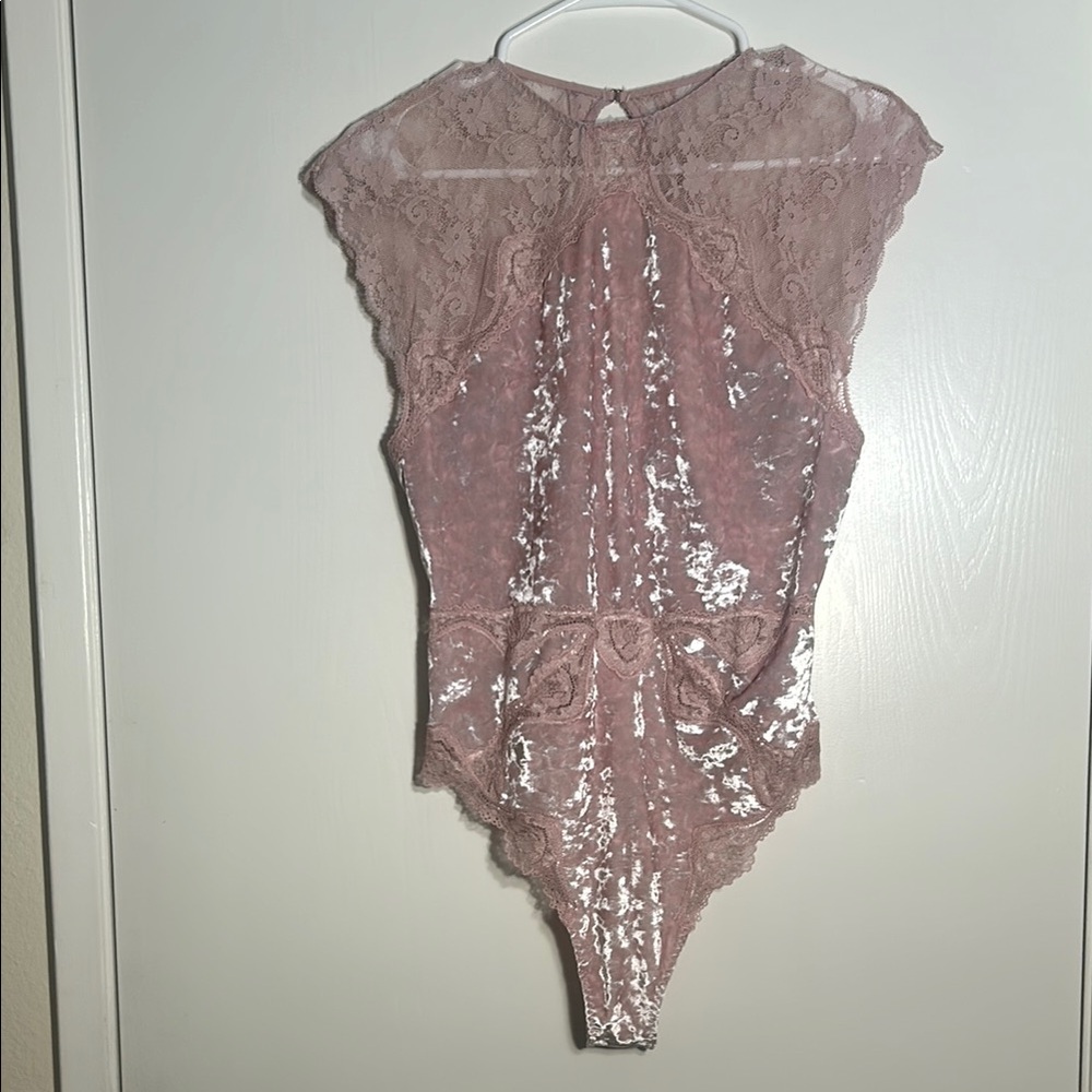 Victoria Secret Elegant Lace and Velour  Bodysuit - Pink Size Large